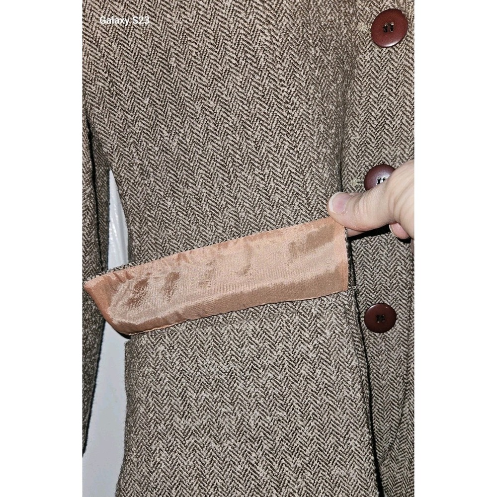 Giorgio Sant'Angelo‎ Womens 10 Wool Blazer Jacket Brown Herringbone Office Siren - Picture 3 of 6